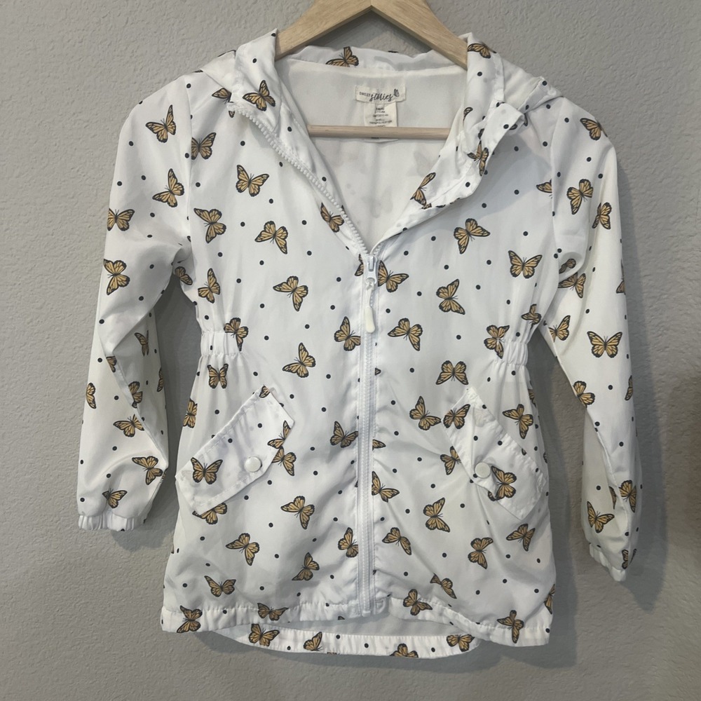 Sweet Stories Girls WHITE Butterfly/Polka Dot Hooded Jacket SMALL 7/8